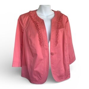 Talbots women's jacket, women's 14W petite, peach, cropped, looped trim. Eu